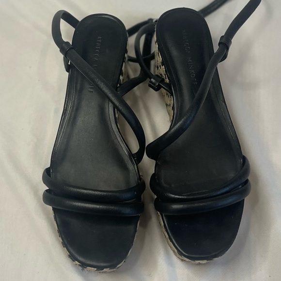 REBECCA MINKOFF Black Platform Jute Wrapped Strap Ankle Strap Josefia Wedge 8.5 - Picture 3 of 8